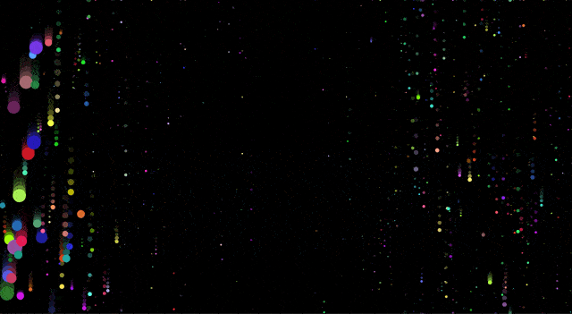 Colorful particles traveling vertically down the screen
